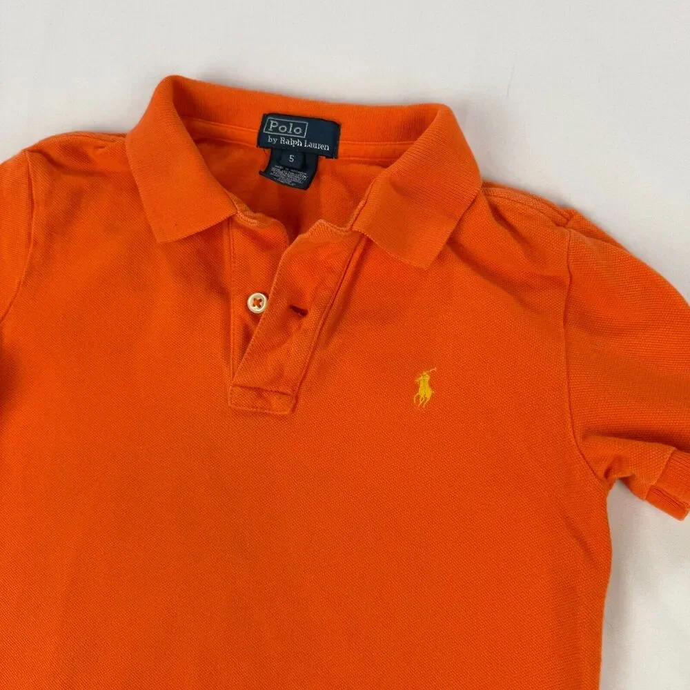 Vintage Ralph Lauren Youth Boys Orange Polo Shirt Size 5 Short Sleeve